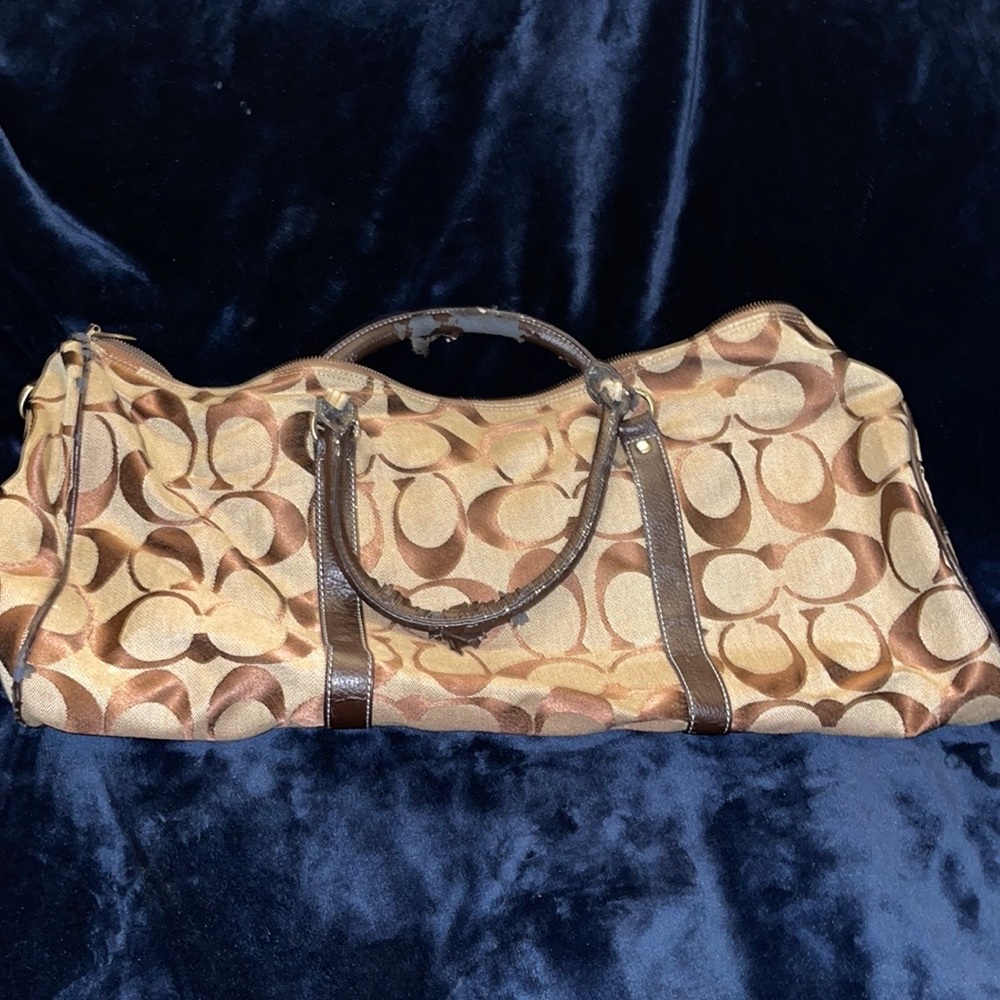 Coach Signature Brown Canvas Travel Duffle Bag